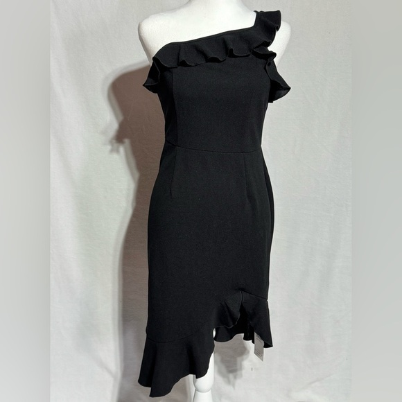 NWT Black Asymmetrical Ruffled Sheath Dress for Cocktail Size Small - Picture 1 of 8